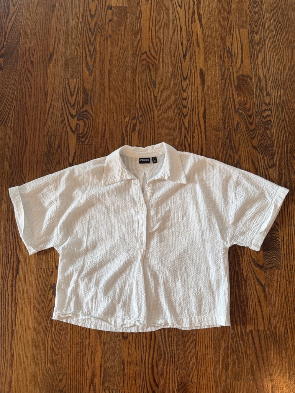 Pieces White Stripe Collared Cuffed Short Sleeve Crop Top Shirt XL
